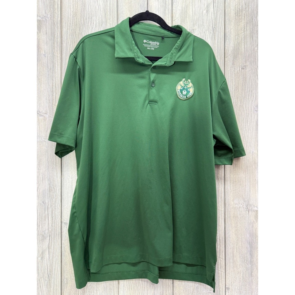 Columbia Golf Mens 2XL Green Wisconsin Herd Polo Shirt Short Sleeve Performance